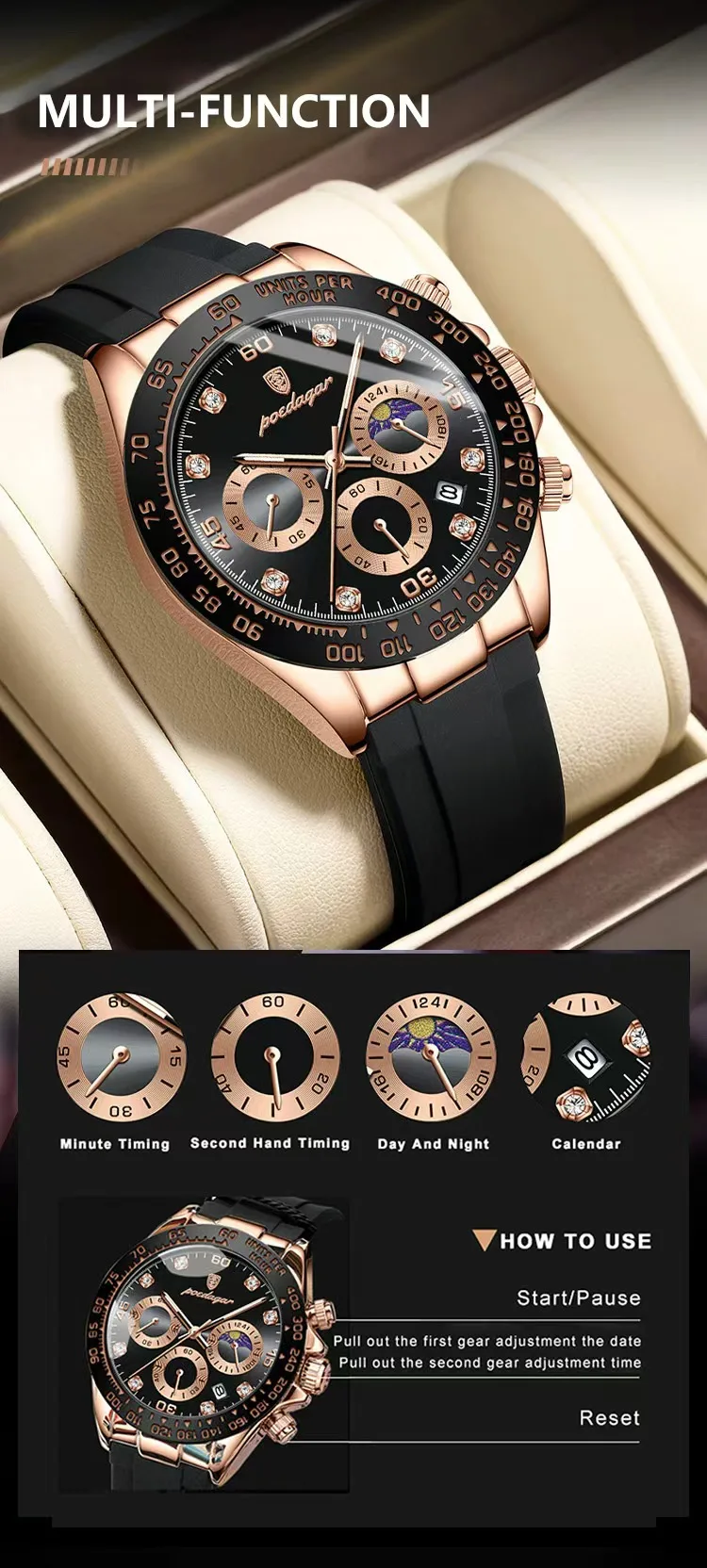 POEDAGAR Mode Luxus Männer Armbanduhr Chronograph Datum Hohe Qualität Quarz Mann Uhr Wasserdicht Leucht Militär männer Uhren – Detail 6