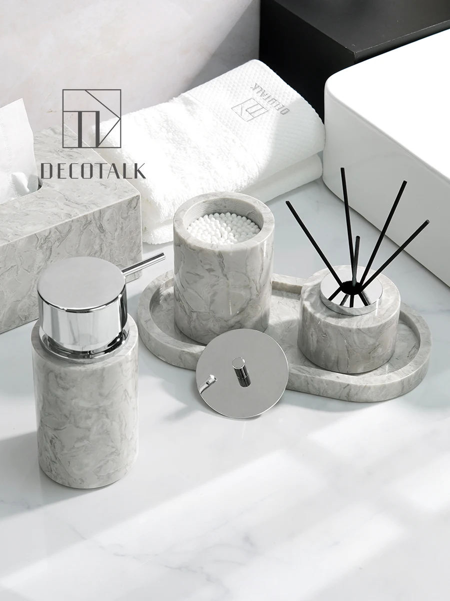 

Nordic Grey Marble Bathroom Decorative Accessories Modern Luxury Villa Model Room Bathroom Kit Sink Bathroom Decorations
