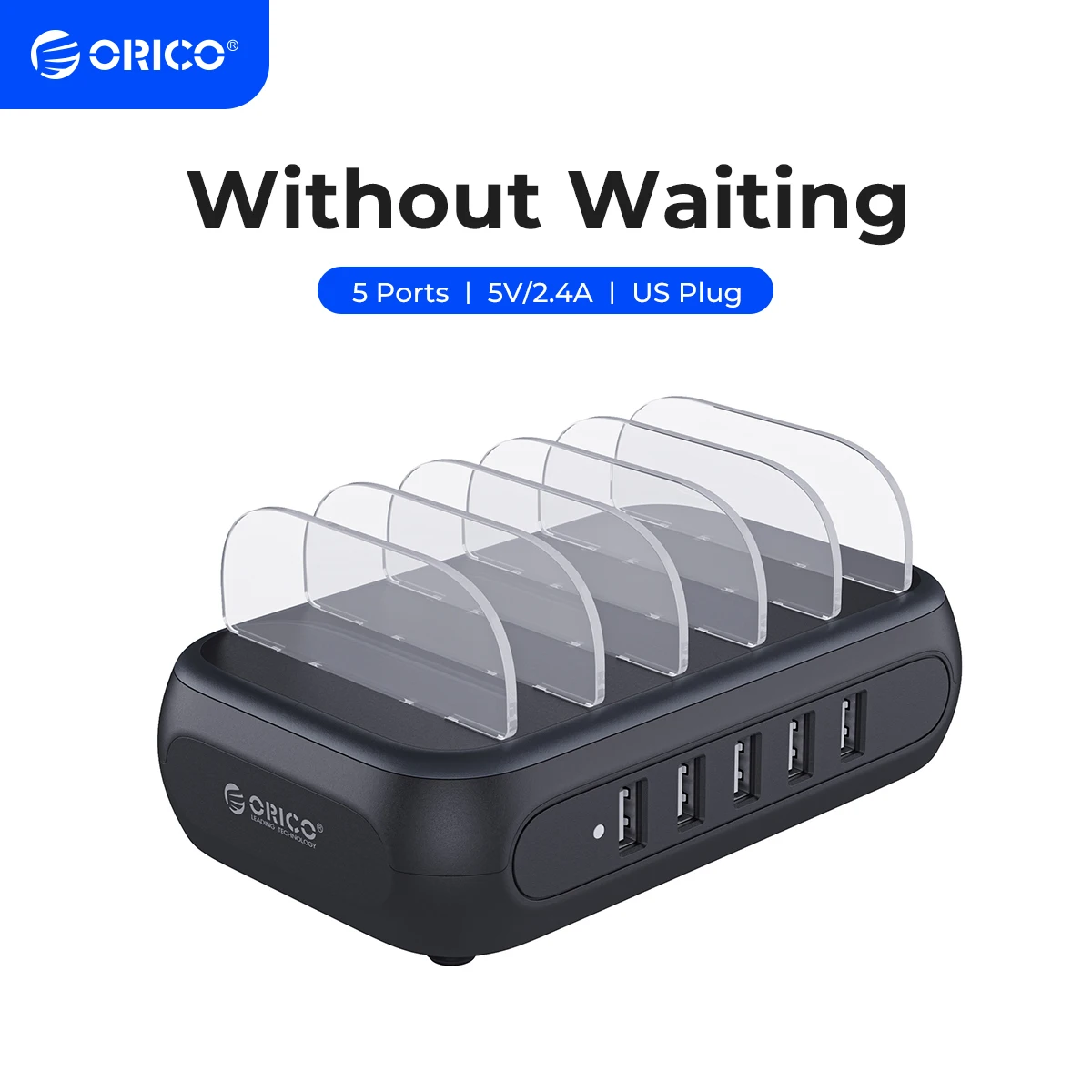 

ORICO 5 Ports USB Charging Station 40W Max Removable Phone Stand for iPhone 13 Pro Max Samsung Xiaomi Cell Phone iPad