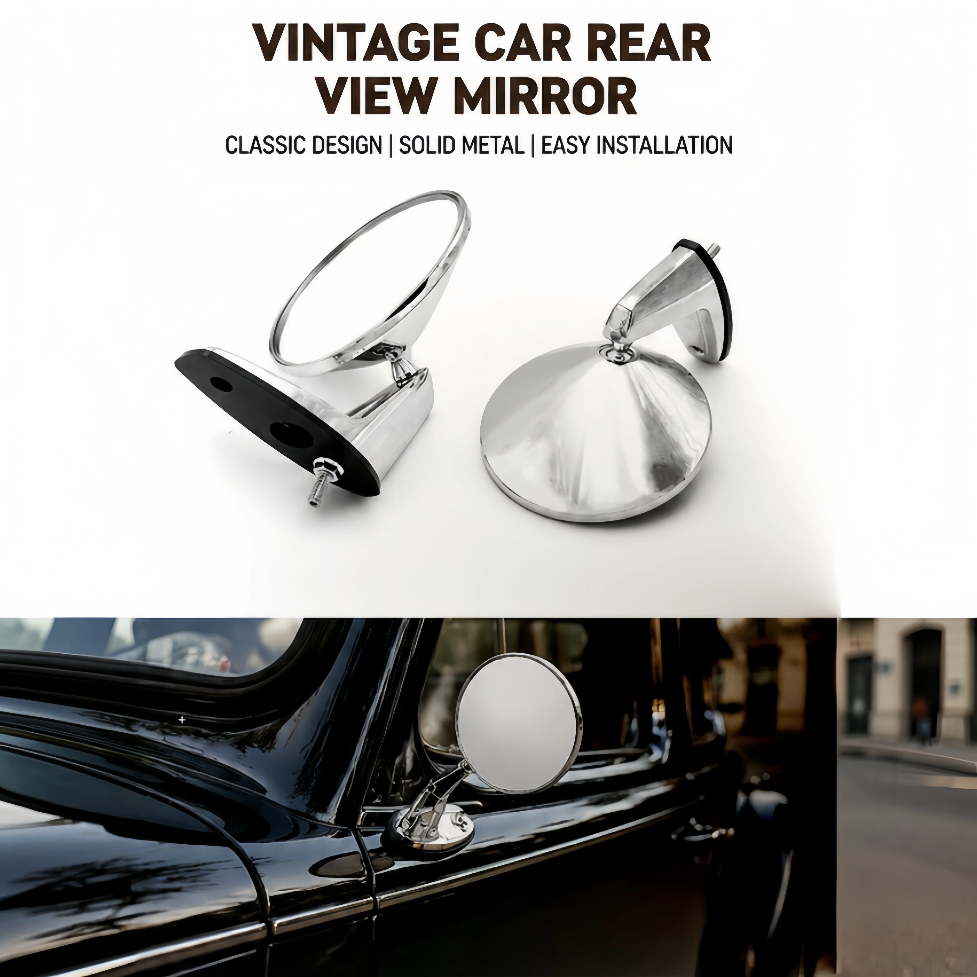Vintage Stainless Steel Round Car Side Mirror Retro Chrome Exterior Door Mirror For Classic Old Car Vintage EV Modified Rearview