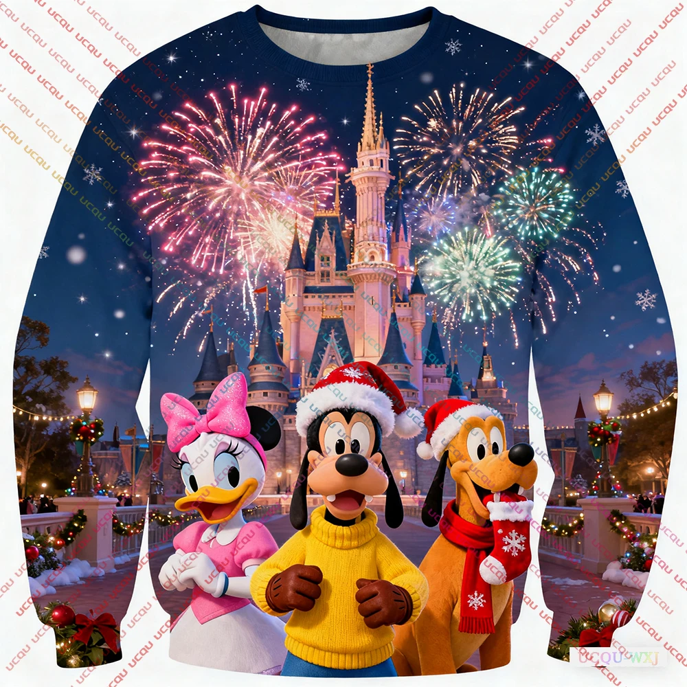 Christmas Disney Mickey Friends Women's Pure Sweatshirt Hooded Sweatshirt Fashion Casual Pants Unique Print Plus Size Streetwear