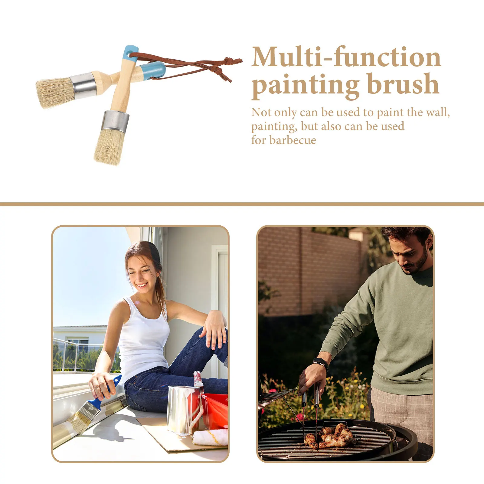 

2Pcs Round Paint Brushes Ergonomic Long Handle for Acrylic Art Painting Stencil Brush Multi-Function Household Wax Brush