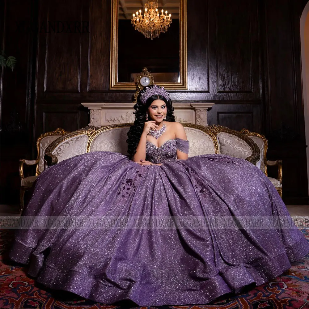 فستان Quinceanera مخصص باللون الأرجواني 2026 على شكل قلب الأميرة أرجواني حلو 16 فستان حفلات أعياد الميلاد 15