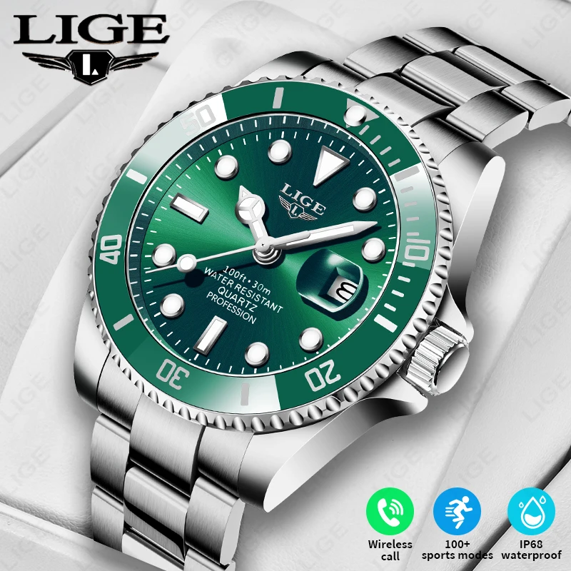 

LIGE Luxury Steel Smart Watch Men Bluetooth Call IP68 Waterproof Sports fitness Men's Clock Health Monitor HD Screen Smartwatch