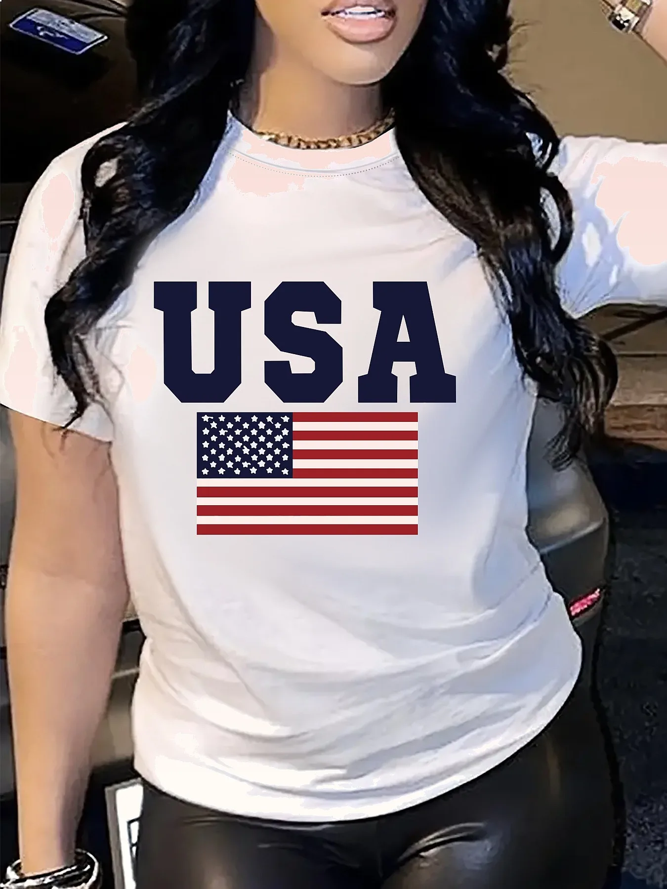 T-Shirt à manches courtes et col rond pour femmes, imprimé patriotique avec lettres USA, vêtements décontractés pour femmes, bon marché, livraison gratuite
