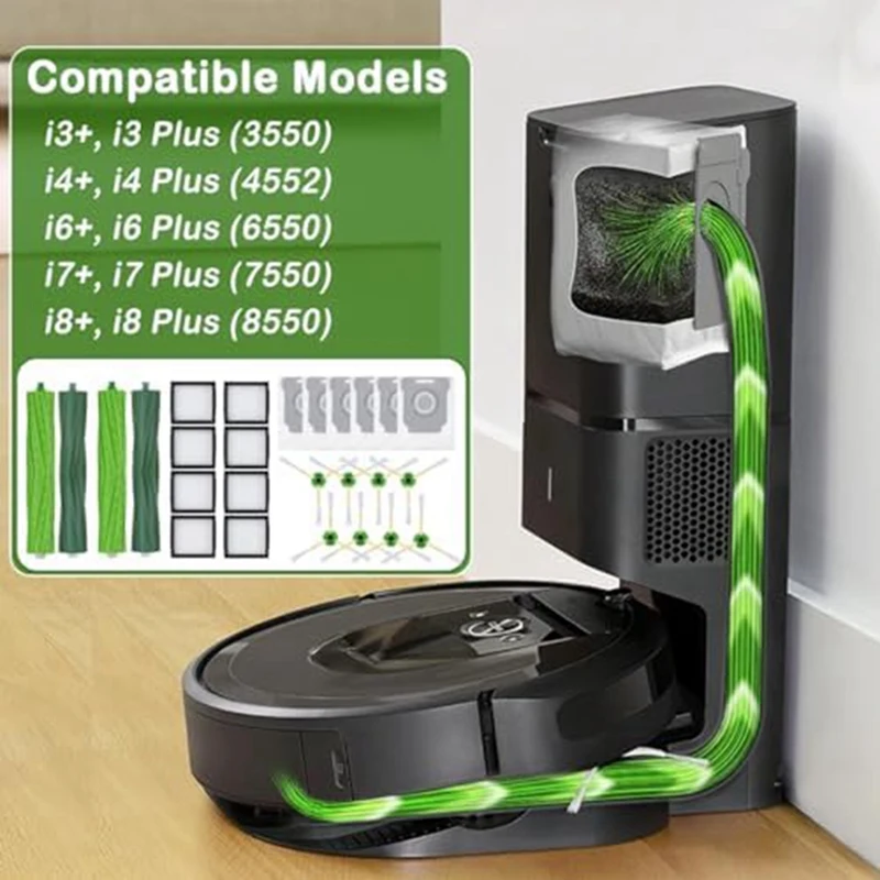 Części zamienne akcesoria do Irobot Roomba I7 + I3 + I4 + I6 + I8 + odkurzacz automatyczny, gumowe szczotki, worki do odkurzacza, filtry, szczotki boczne 1 zestaw