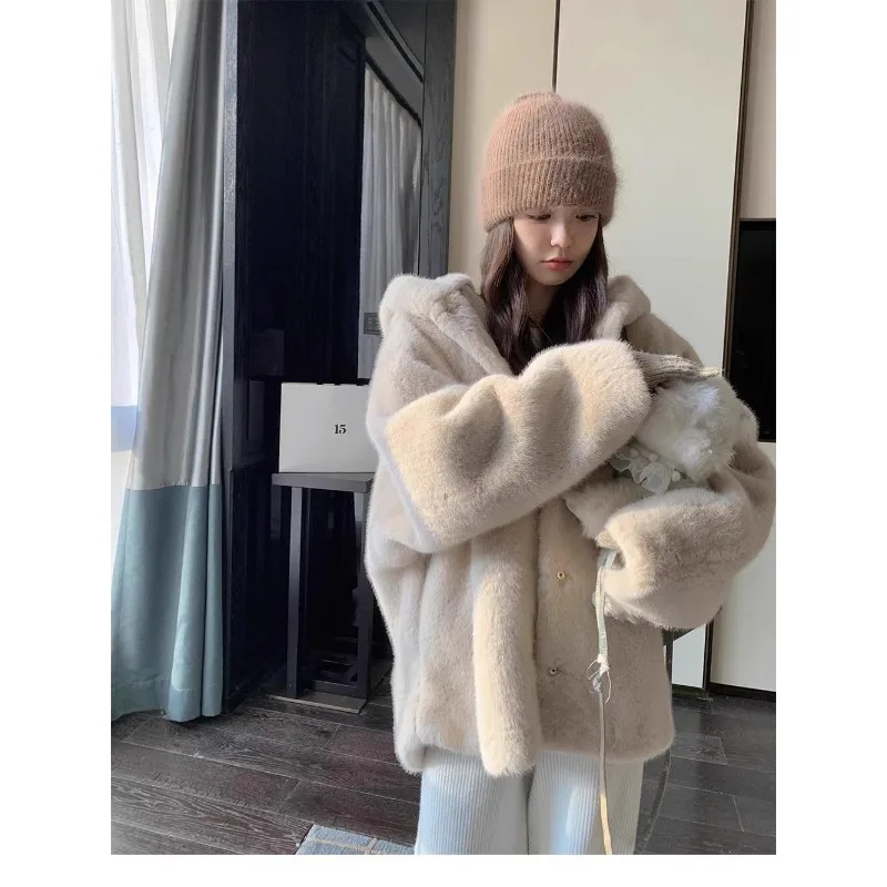 Cappotto ampio con cappuccio Bottone tinta unita Manica lunga Cappotto casual autunnale e invernale alla moda