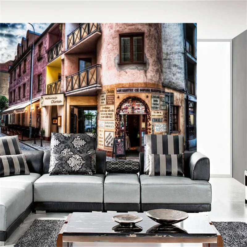 Custom European Town Street Photo Wallpapers Cafe Restaurant Snack Bar Industrial Decor Wall Paper Custom Self-adhesive Murals