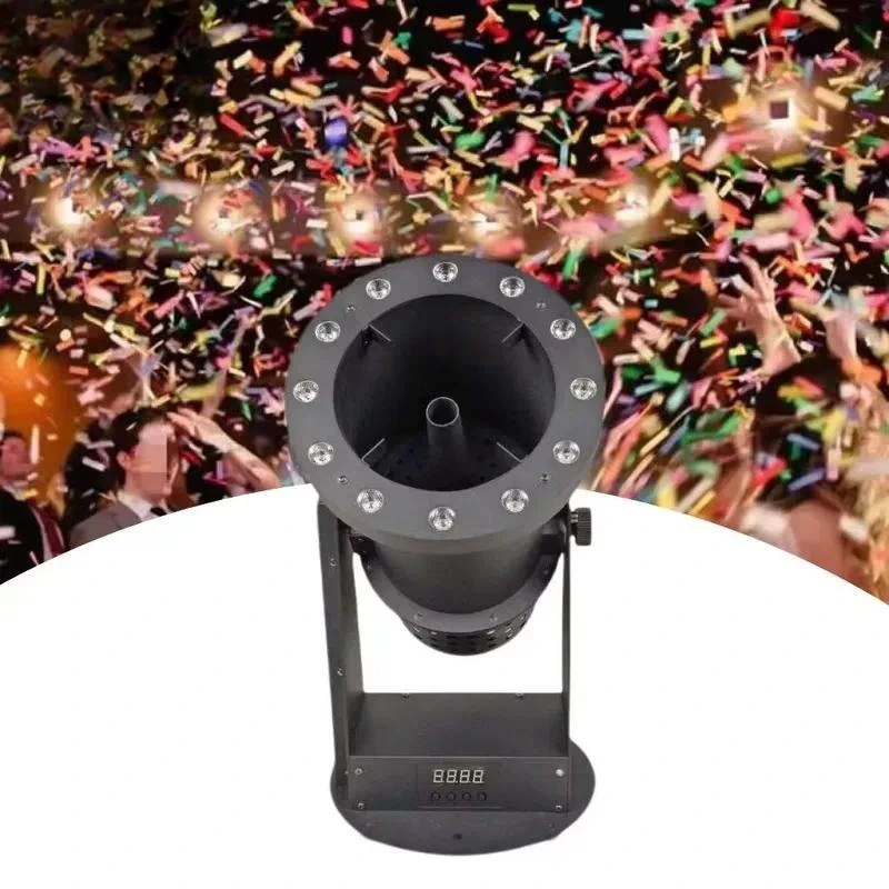 1500W DMX Confetti Cannon with Remote Control Adjustable Spray Direction 12 RGB LED Metal Body for Stage Party Events