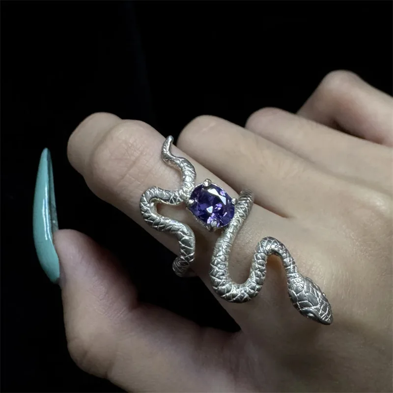 جمشت مطعمة الأفعى على شكل حلقة بسيطة فريدة من نوعها شخصية عصرية عصرية متعددة الاستخدامات نهاية مفتوحة حلقة مجوهرات إبداعية هدية