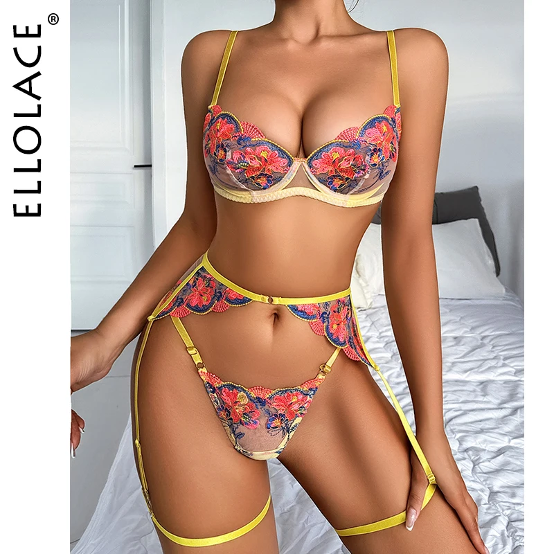 

Ellolace Sexy Female Lingerie Hot Erotic Lingerie For Full Floral Beautiful Underwear Luxury Intimate Sexy Female Complete