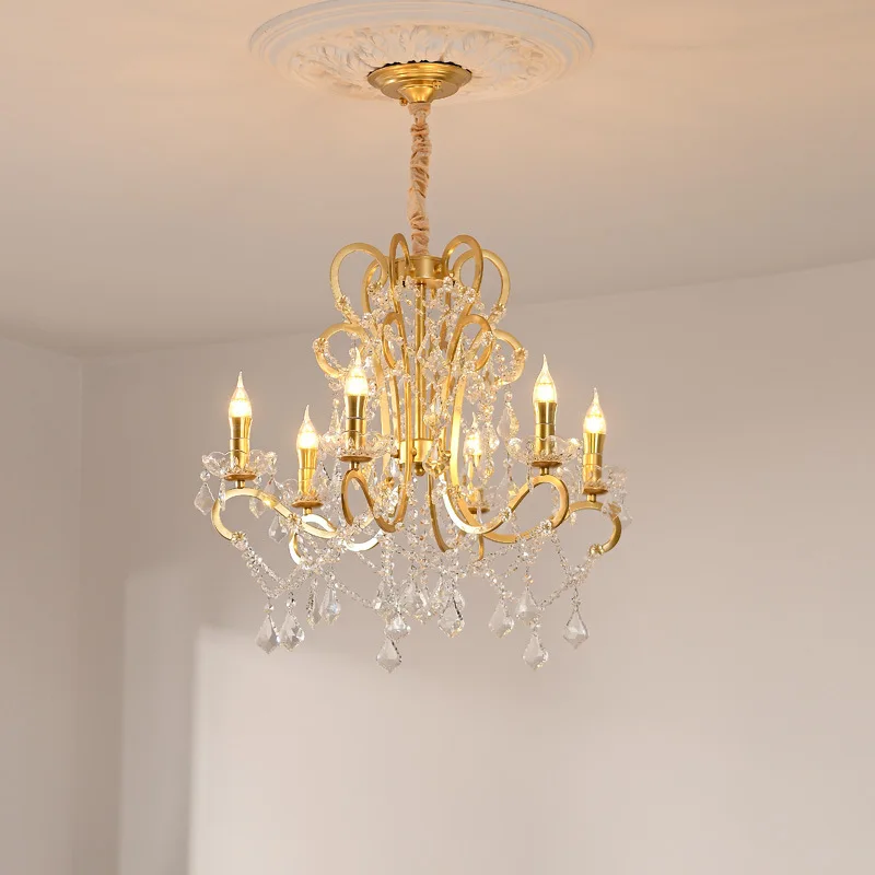 @Crystal chandelier living room dining room light master bedroom lighting simple retro American