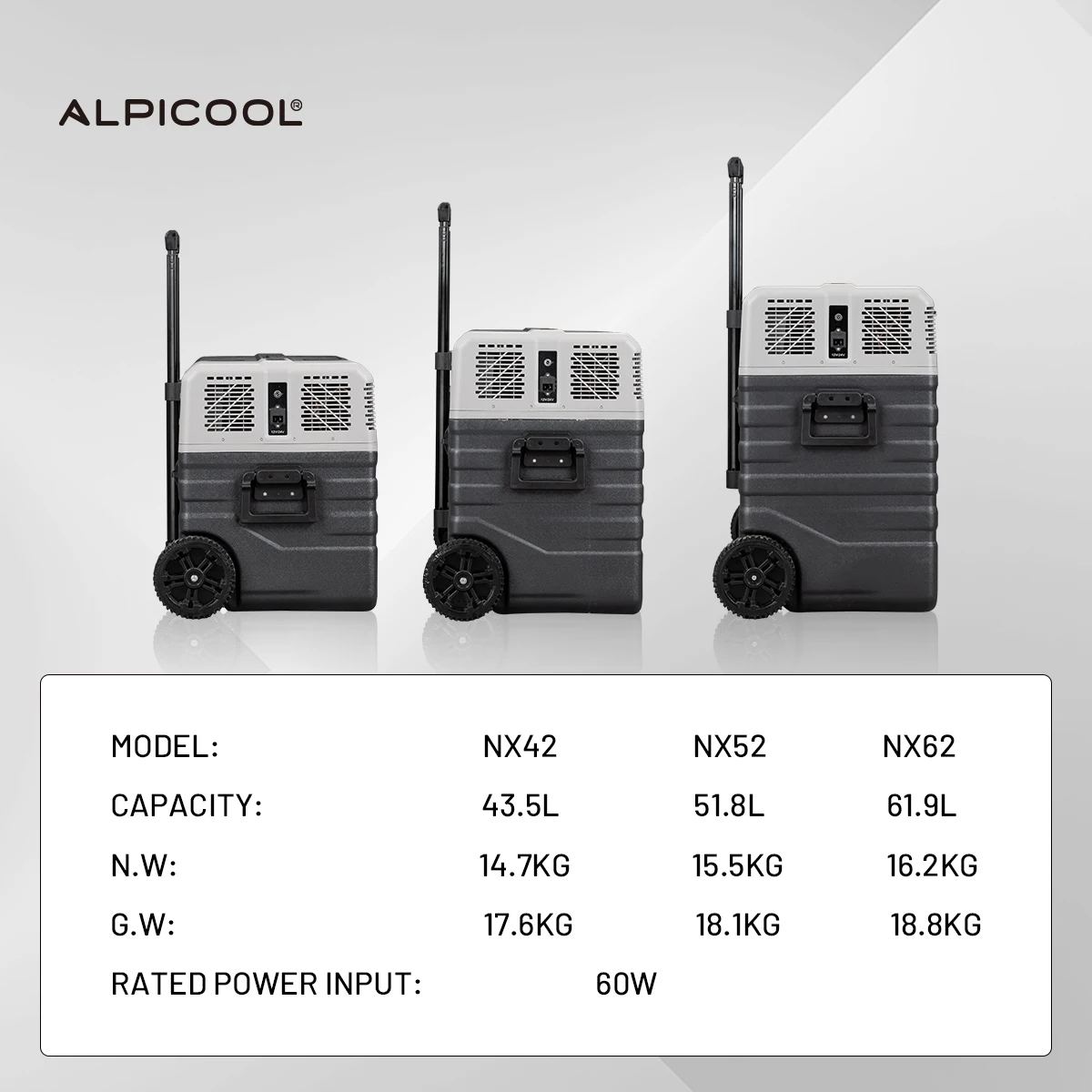 Alpicool NX52 DC ضاغط 12 فولت صندوق تبريد للسيارة للسيارة مع عجلات فريزر آيس كريم رخيص