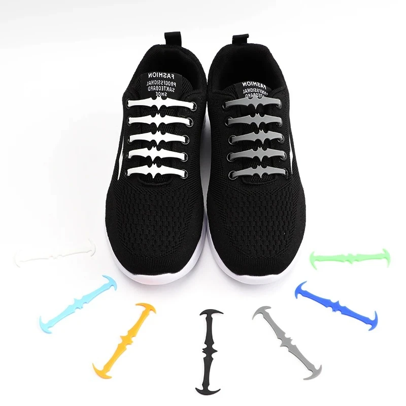 

No Tie Shoelaces Elastic Silicone Shoe Laces Without Ties Bat Shape Rubber Shoes Lace Kids Adult Unisex Quick Lazy Laces 16 Pcs