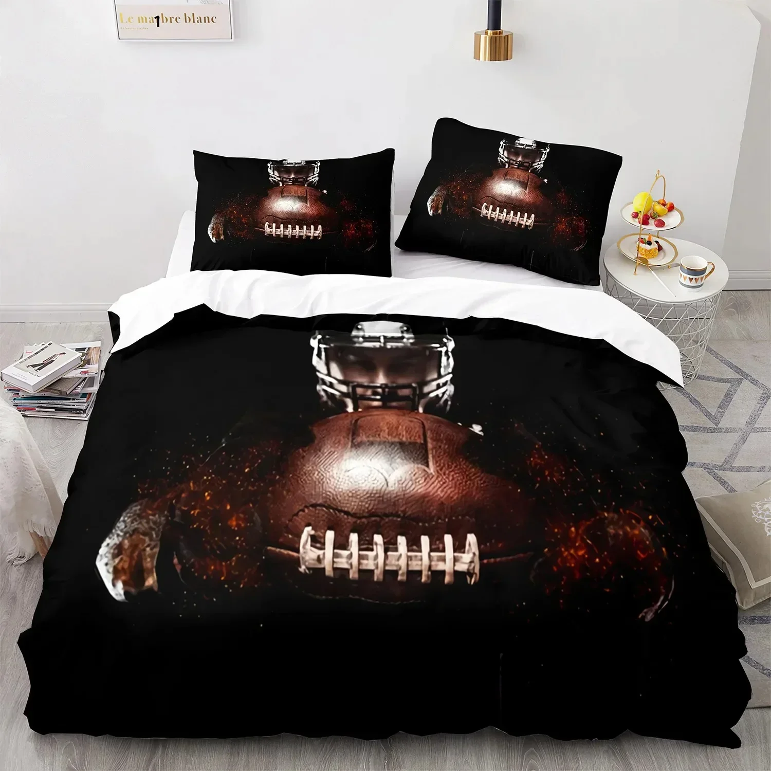 

Burning Football Duvet Cover Set for Boys Girls Microfiber Polyester Bedding Set Sports Games Theme Soft King Size Quilt Cover