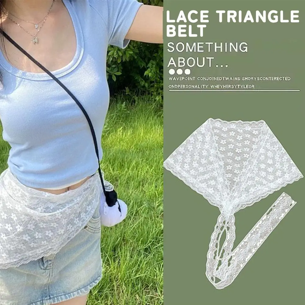 White Lace Triangle Scarf Belt Women's Senior Sense Fart Folded Wear Small Skirt Curtain To Decorative F4W3