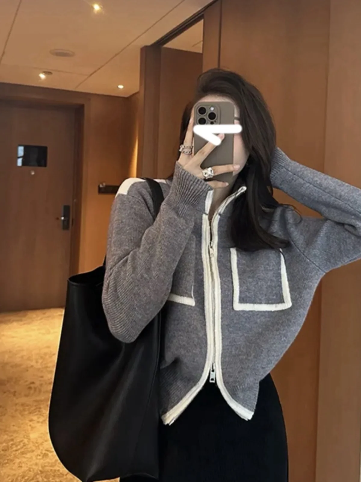 

Double Zipper High Collar Knitted Sweater Coat Women's Autumn Winter New Sle Small Fraance Wind Color Blo Slimming Lazy...