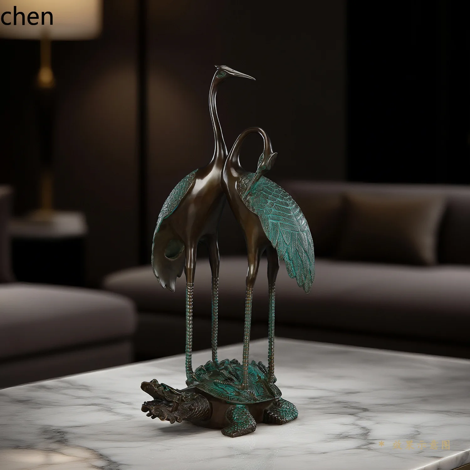 H1 Brass Double Happiness Crane Ornament, New Chinese Style Home Living Room Crane Hall Decoration, Copper Craft Sculpture