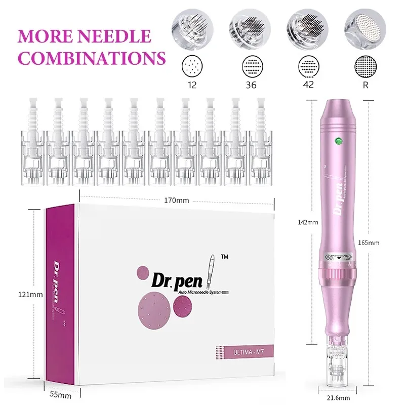 M7 Electric Microneedle DR.pen Introducer MTS Rechargeable Cordless Rolling Microneedle Machine Cartridge Tip 12 Needles