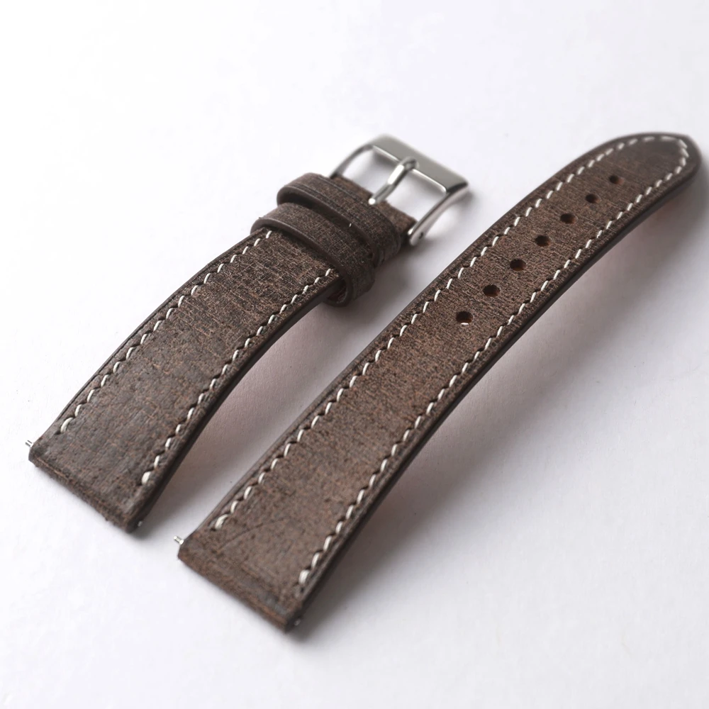 Handmade High Quality Cloth Genuine Leather Strap 18 19 20 22MM Vintage Style, S/M Size Italian Head Cowhide, Quick Release Brac