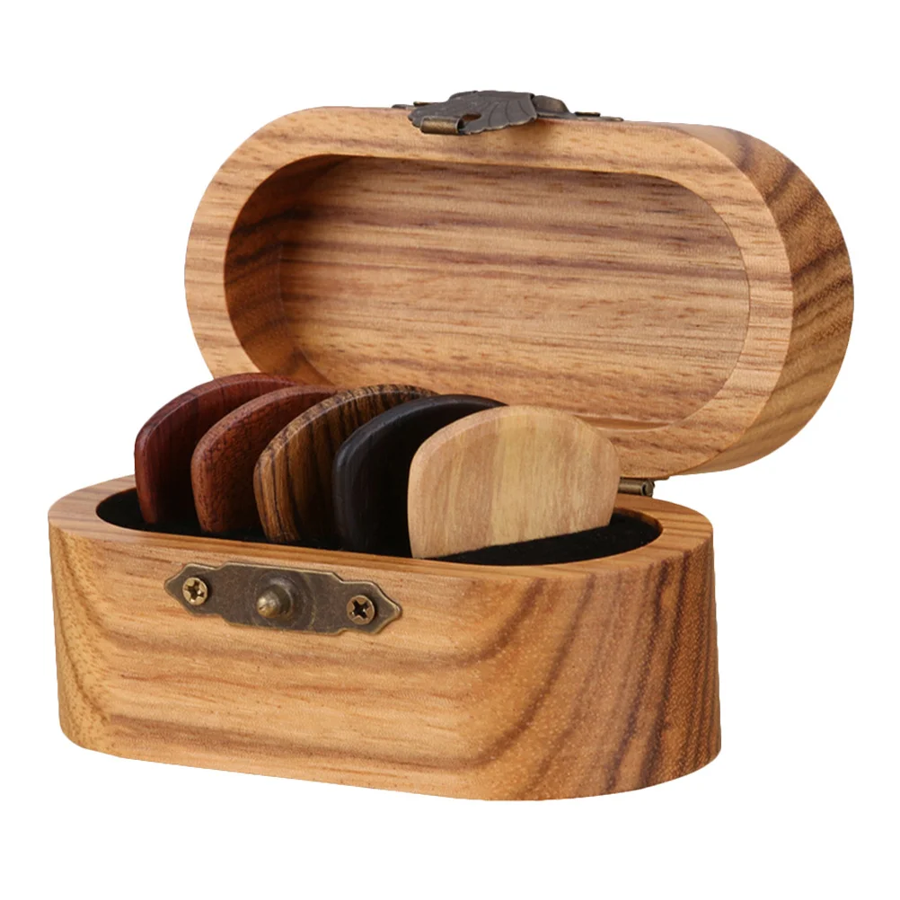 

1Set Acoustic Electric Guitar Picks Box Wooden Pick Storage Organizer Compact Portable Musician Kit Guitar Picks