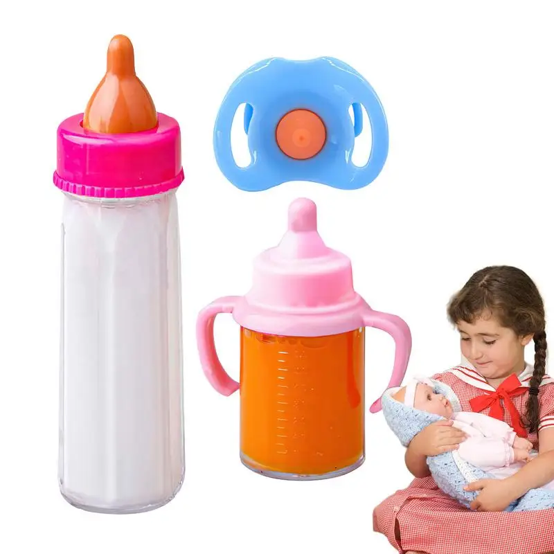 Doll Nursing Bottle 3pcs 18inch Doll Magic Milk Juice Bottles With Pacifier Bibs Juice Bottles Magic Milk Bottles Newborn Dolls