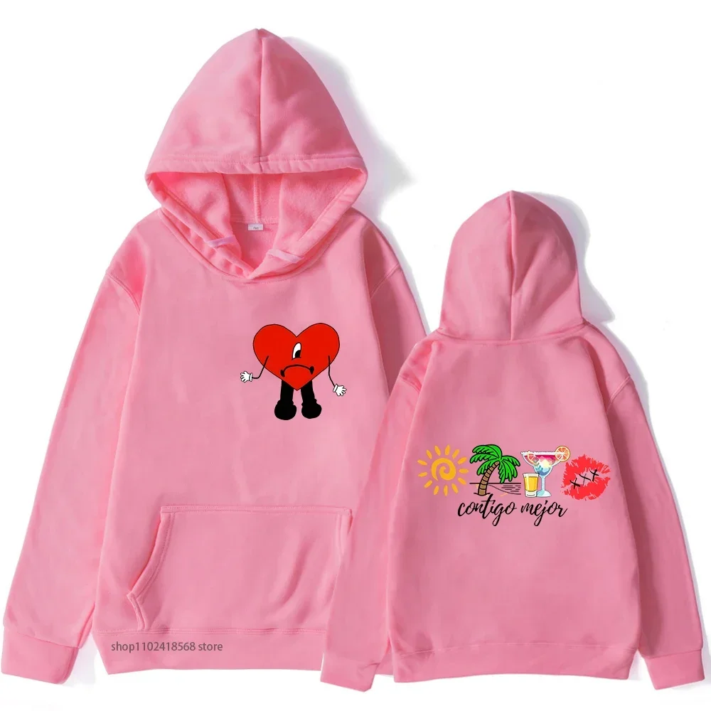 باد باني هوديس UN VERANO SIN TI ألبوم موسيقى مزدوج الوجهين بلوزات النساء للجنسين الهيب هوب البلوز المتضخم الشارع الشهير الرجال