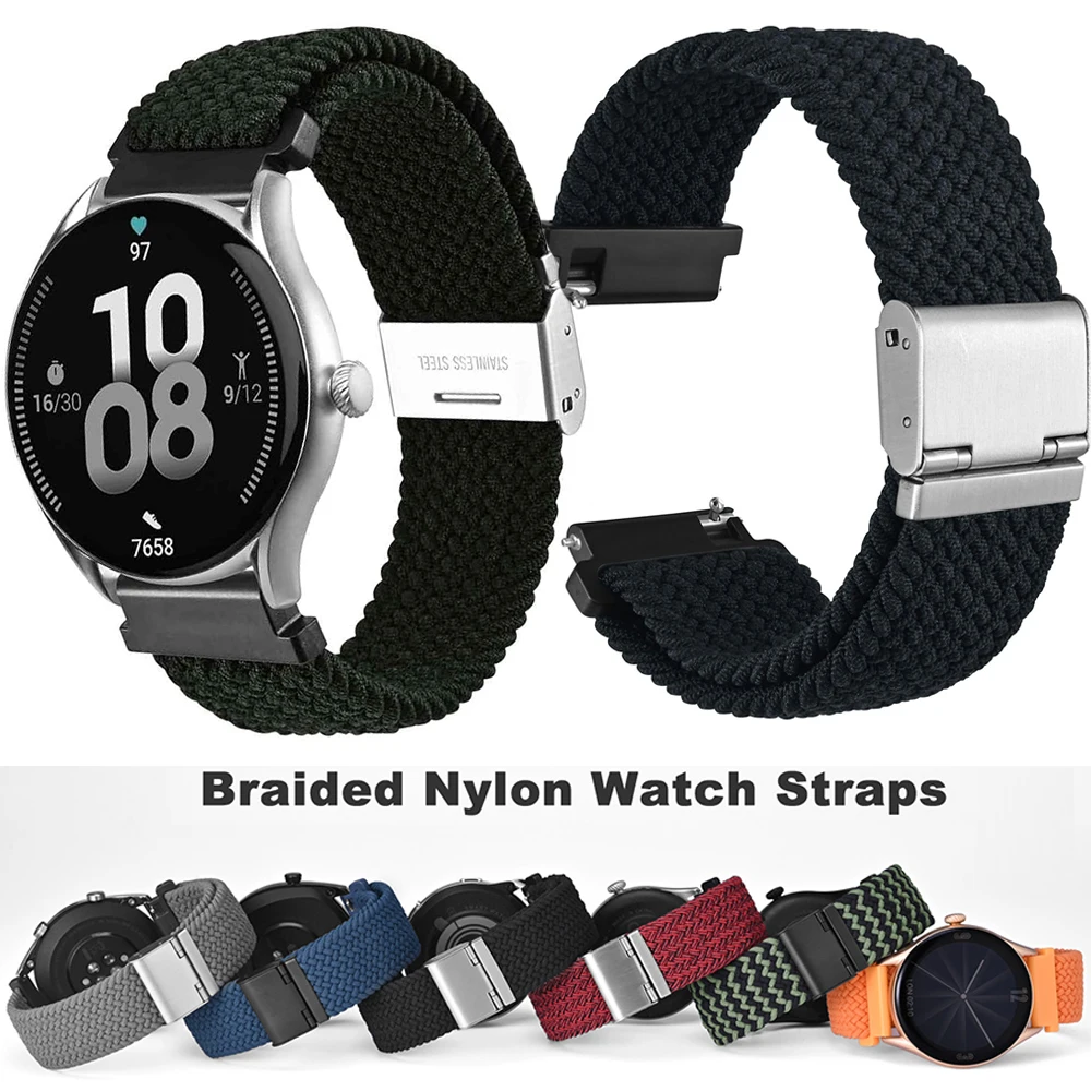 

20mm 22mm Braided Nylon Watch Band for Men and Women, Quick Release & Breathable, Adjustable Silver Metal Stainless Steel Buckle