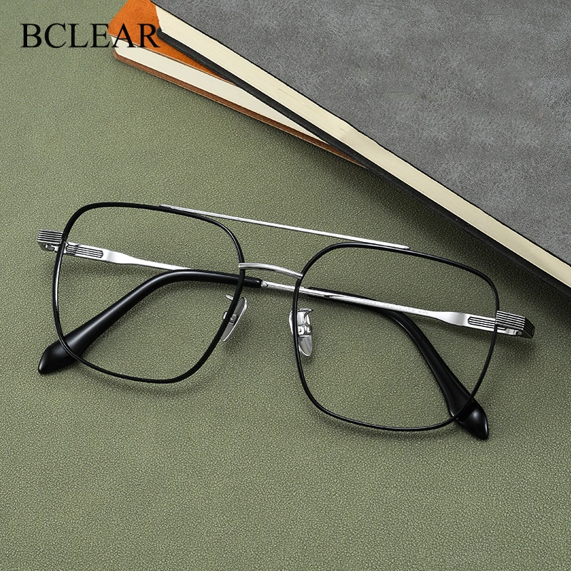 

BCLEAR Desgin Men Classic Square Glasses Optics Frame Luxury Double Bridge Prescription Glasses Frames Optical Eyewear Titanium