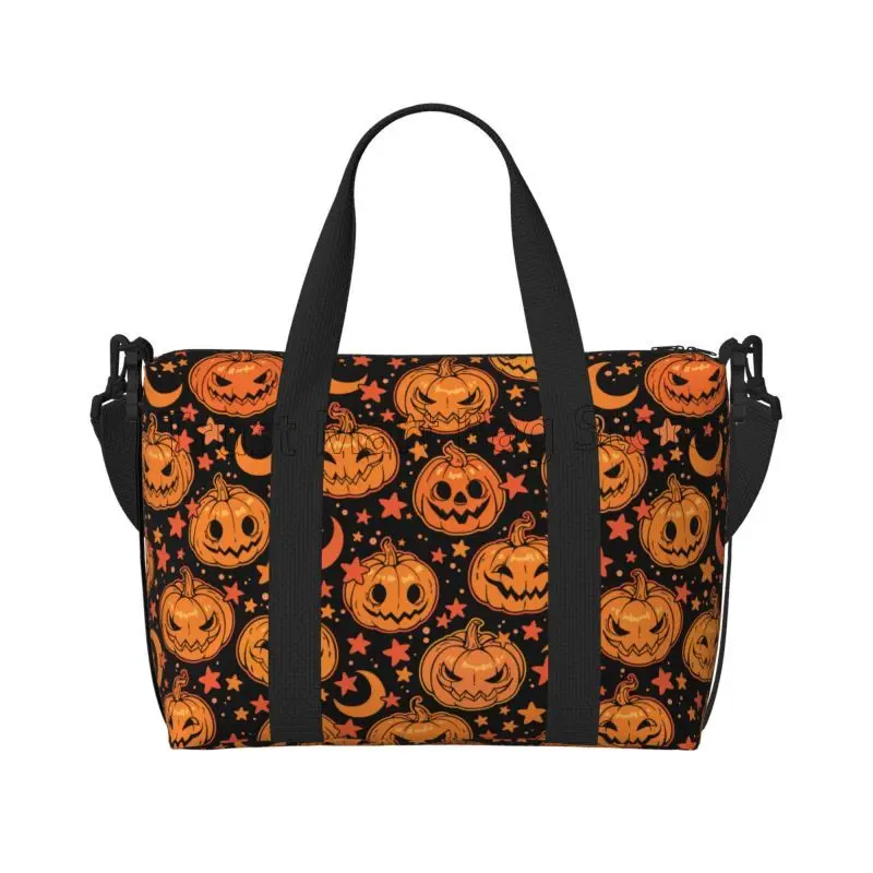 Pumpkin Lantern Halloween Pattern Travel Duffel Bag Foldable Weekender Overnight Tote Bag Waterproof Carry on Bags for Women Men