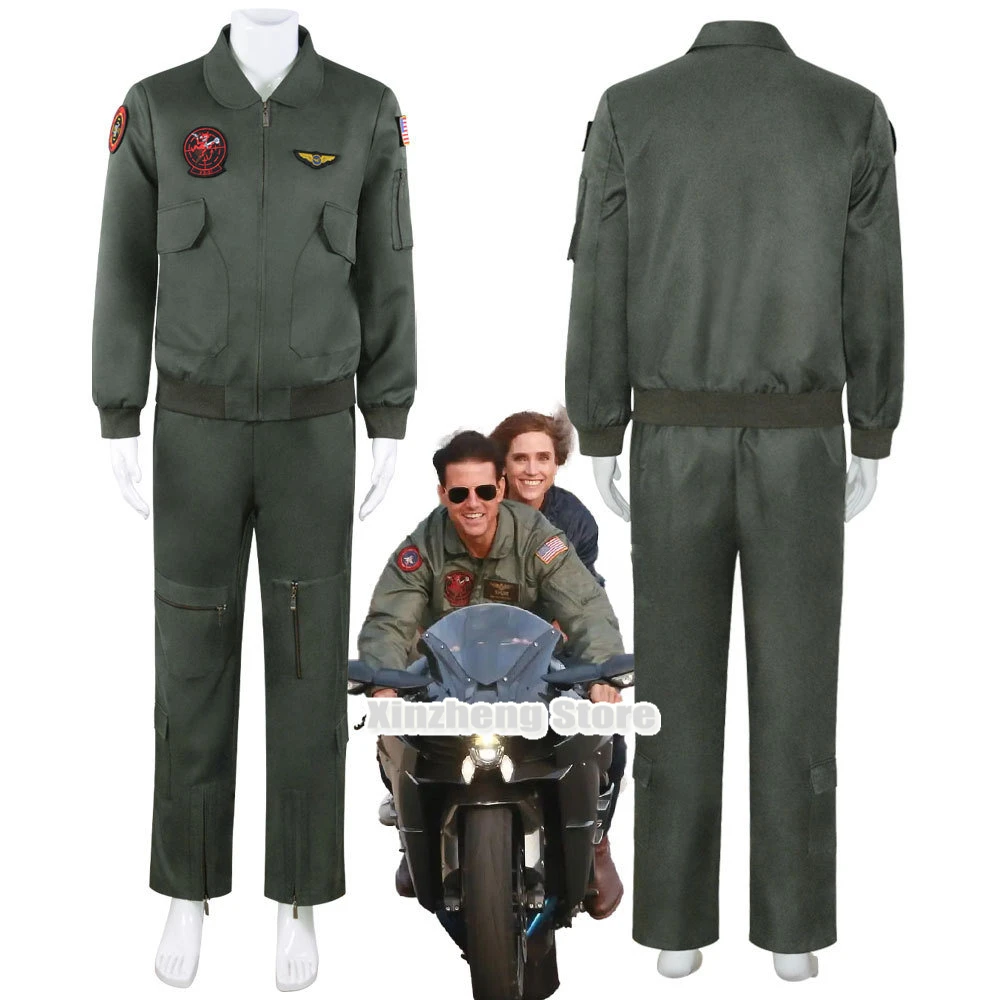 Movie Top Gun Cosplay American Airforce Uniform Adult Man Embroidery Jacket Pants Halloween Pilot Costumes For Men