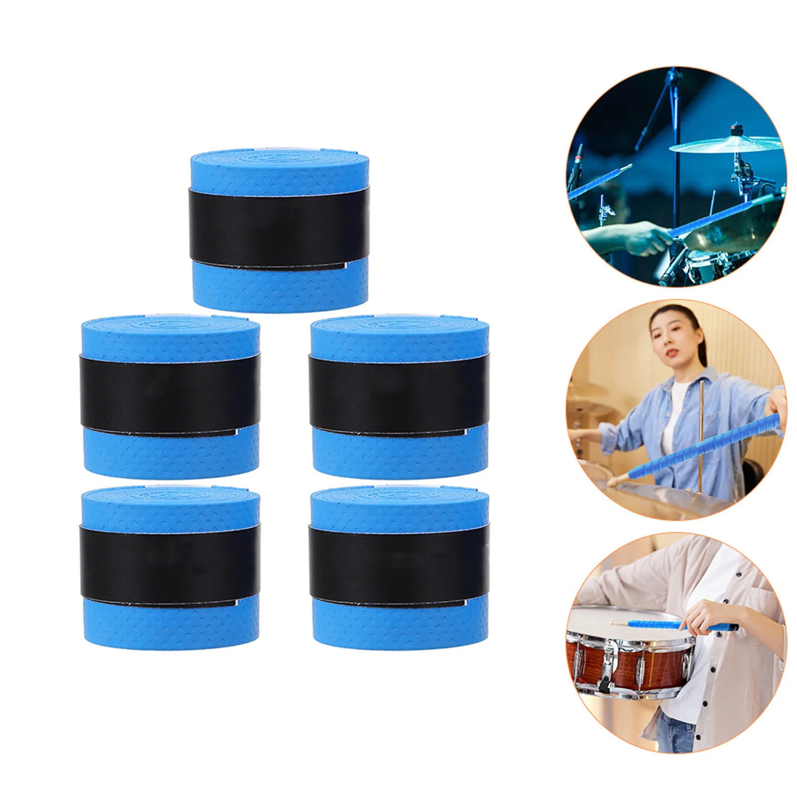 

5pcs 5 Rolls Drumstick Anti-Slip Sweat-Absorbent Wrap Tapes for Percussion Grip Shockproof Drum Sticks Cover Handle Non-Slip