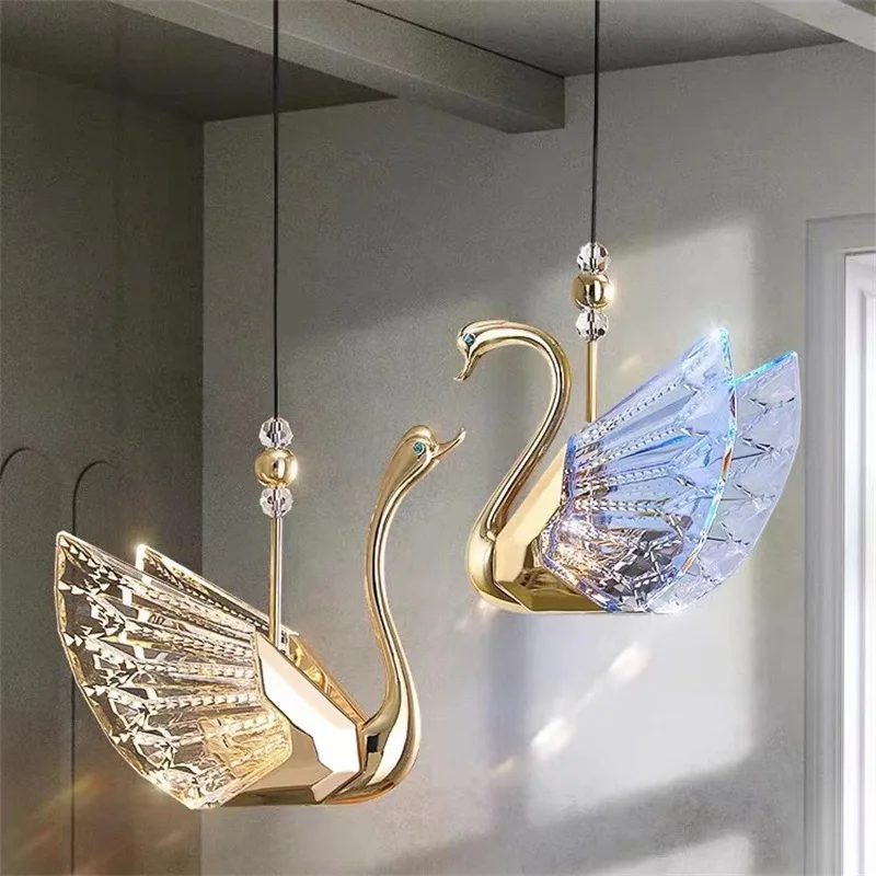 

Nordic Creative Crystal Swan LED Ceiling Chandelier Aluminium Hanging Lamps Study Bedroom Living Room Restaurant Pendant Lights
