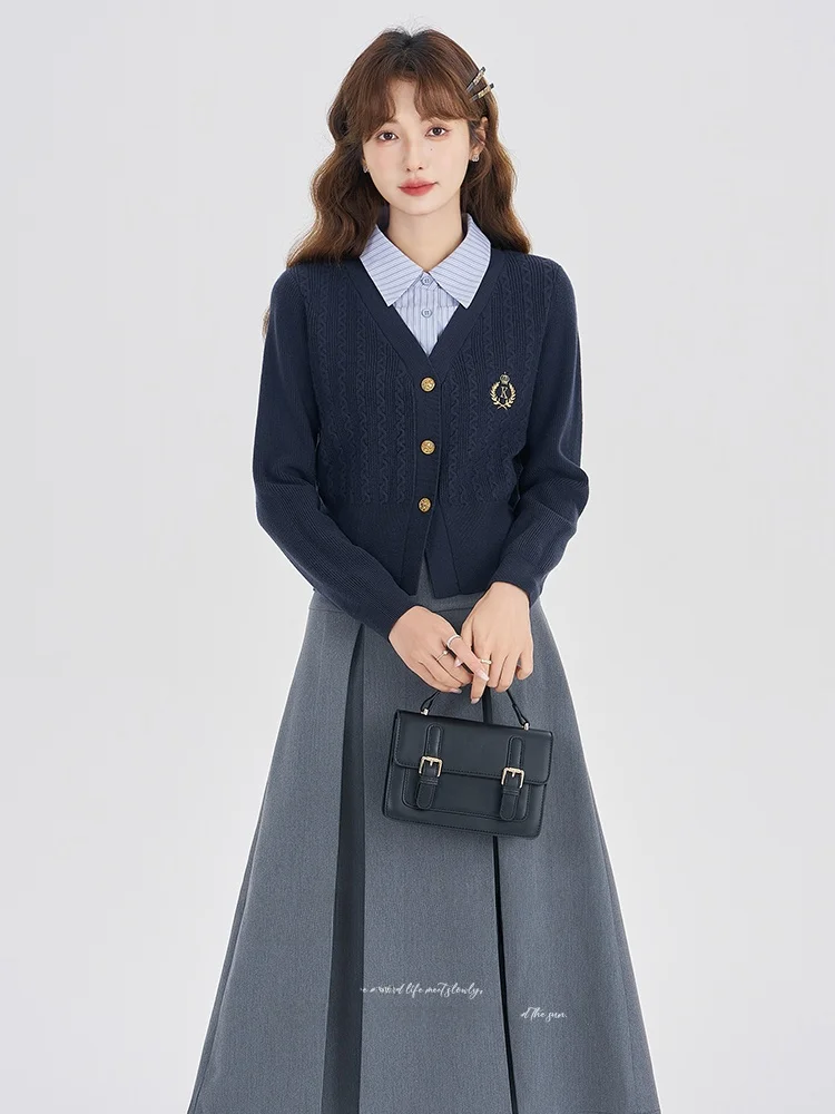 

Осенне-зимний комплект свитера и юбкой для колледжа, женский комплект из двух предметов для интервью Dr, полиэстеровая ткань, ансамбль Faion для взрослых