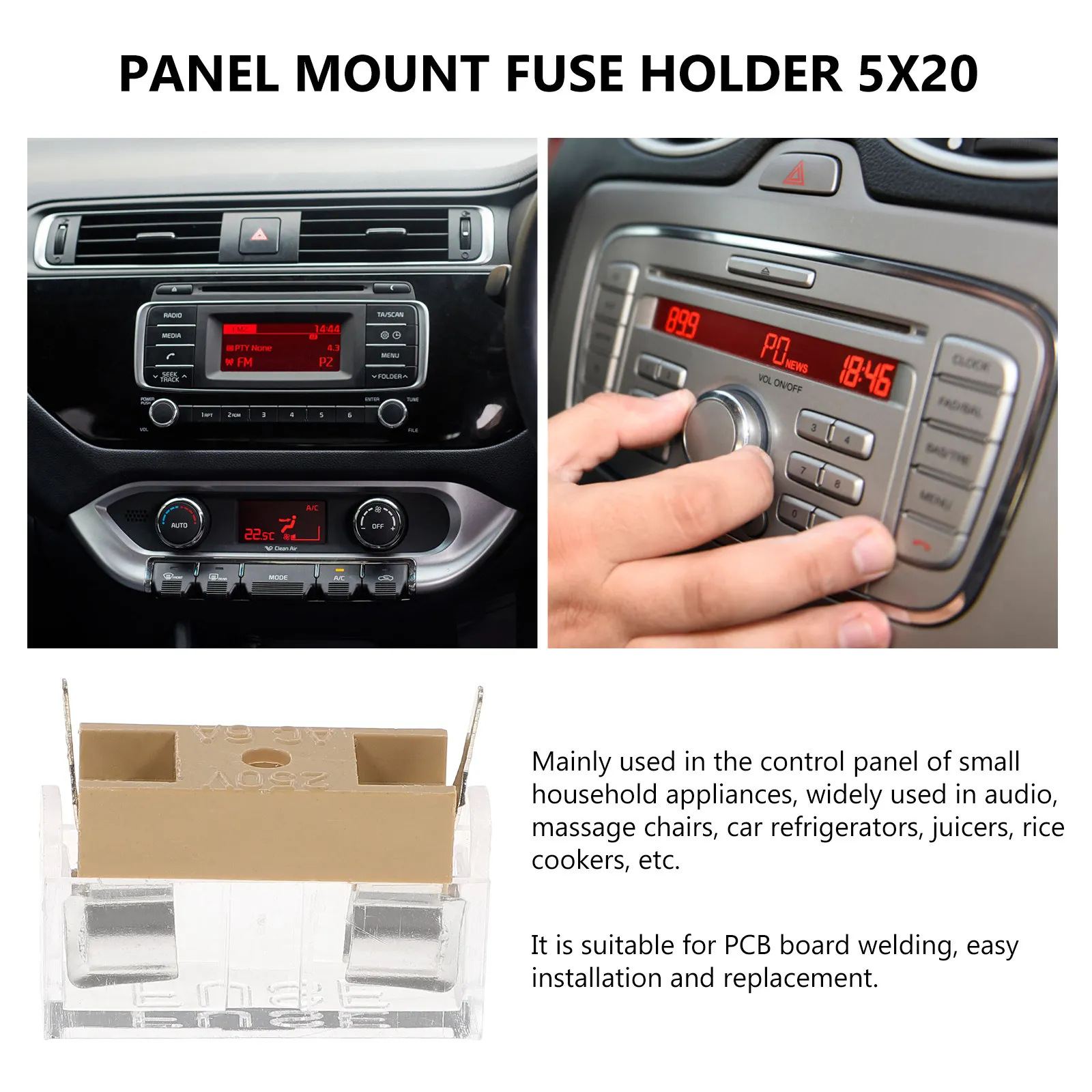 20Pcs Panel Mount Fuse Holder High Grade Flame Retardant Shell Copper Plate Replacement for Marine Audio Car Appliances Fuse