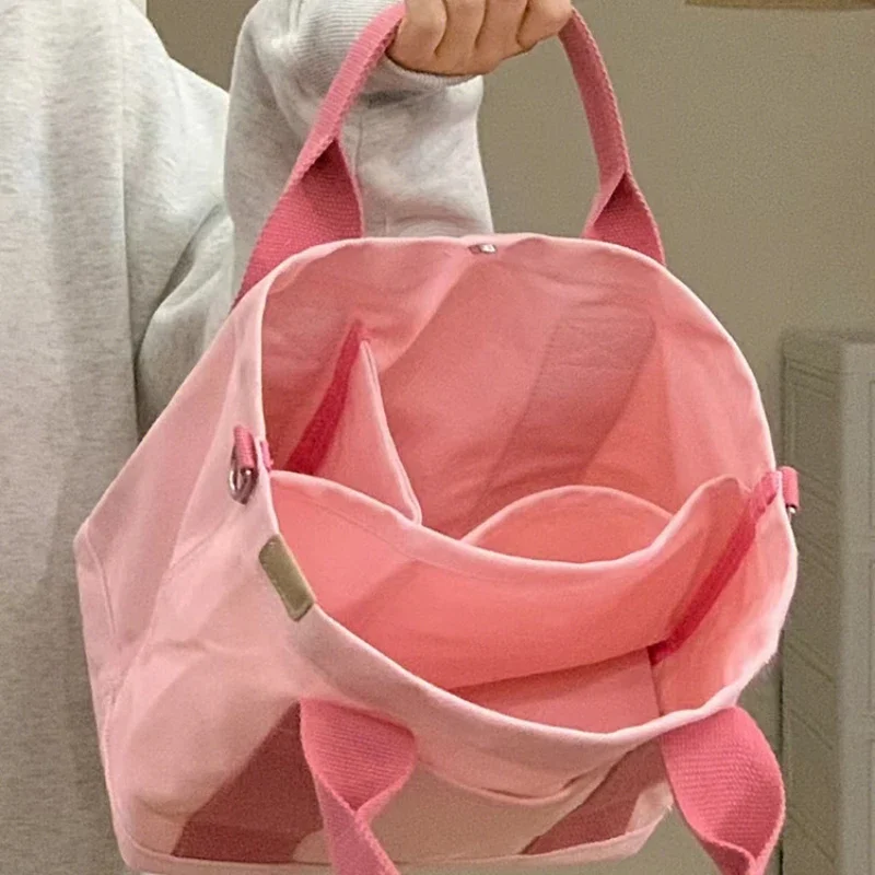 2023 Quality Fashion Multilayer Pocket Women Canvas Tote  Simple Lady Diagonal Bags  Travaling Bag Women