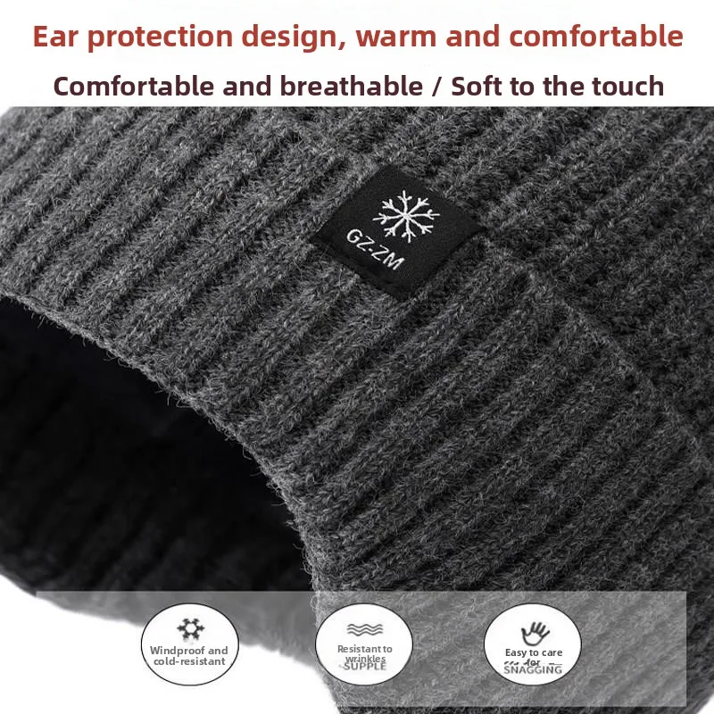 Men's Winter Knitted Woolen Hat Middle-Aged And Elderly Ear Protection Warmth Prevention Cold Cotton Cap Casual Style Home Use