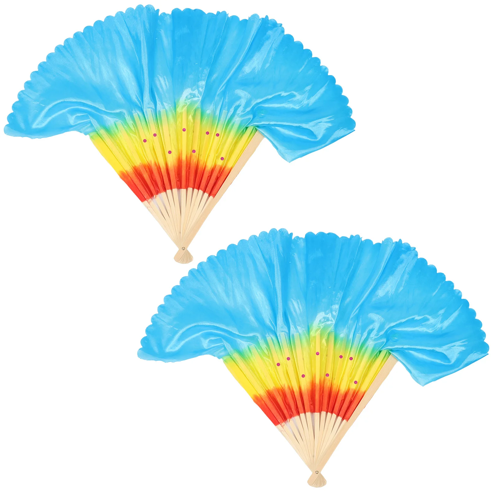 

2pcs Folding Dance Fan Wooden Cloth Colorful Lightweight For Square Dancing Yoga Performance Practice Exercise Hand Fan Decor