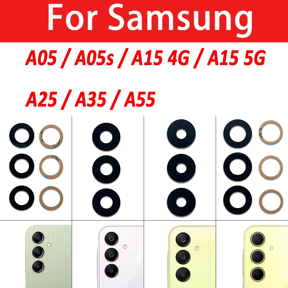 NEW For Samsung A05 A05S A15 4G 5G A25 A35 A55 Camera Glass Lens Back Rear Camera Glass Lens with Glue Replacement Repair Parts