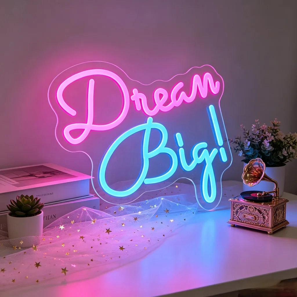 

Dream Big Neon Sign LED USB Dimmable Inspirational Quote Night Light for Kids Teens Bedroom Study Desk Wall Art Decor Gift