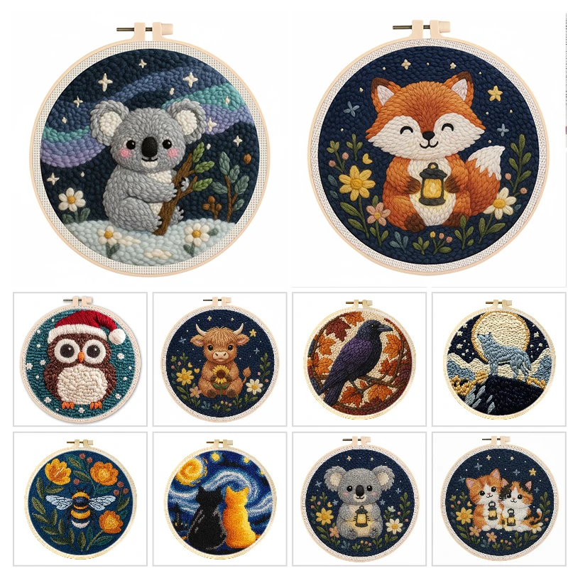 Sevimli Koala Punch İğne Seti DIY Komik Hayvan Punch İğne İpliği Nakış Kasnağı Sanat Hobi Kitleri Yetişkinler İçin El Sanatları Seti Hediye 20x20cm