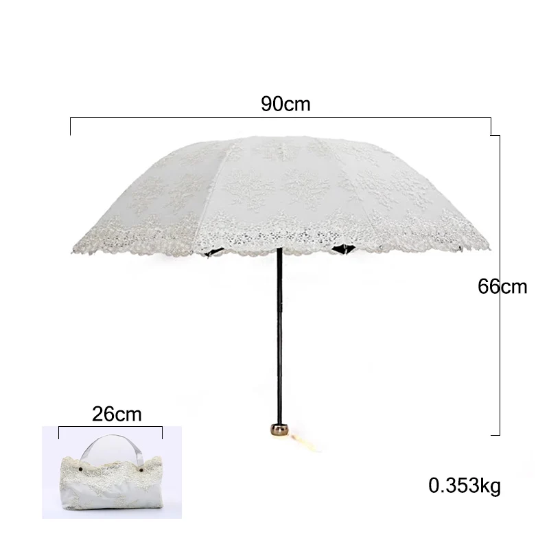 Lace Double Layer Sun Rain Umbrella Female Princess Rainproof Sunscreen Parasol Luxury Black Coating 3 Fold Compact Lightweight