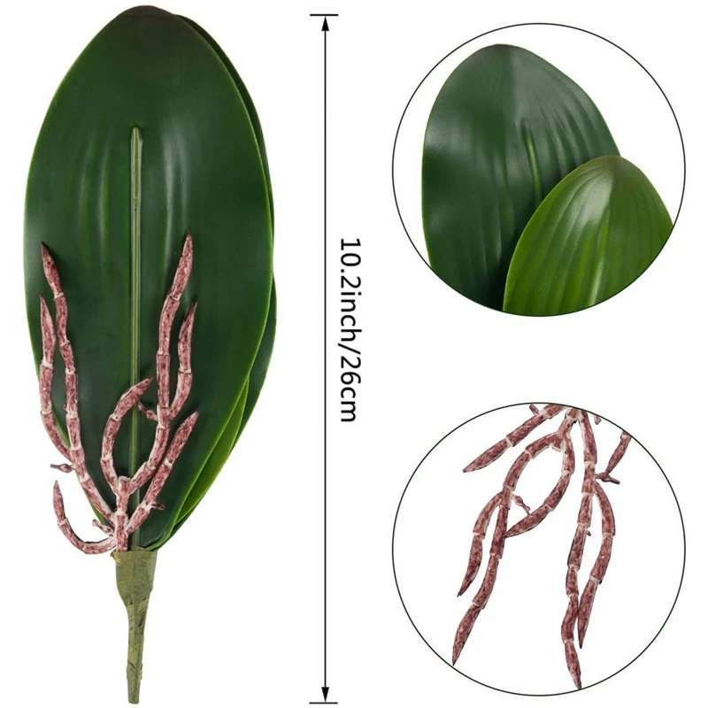 Phalaenopsis Orchids Leaves Artificial Real Looking Roots Latex Contact Plants Green Faux Leaf Arrangement,6 PCS