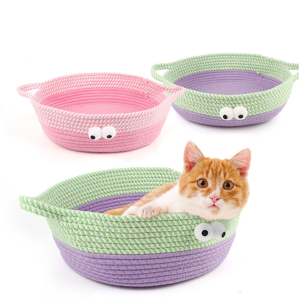 

Woven Cat Nest Removable Pet Bed Four Seasons Universal Kitten Sleeping Basket Cat Scratch Toy Breathable Puppy Small Dog Kennel