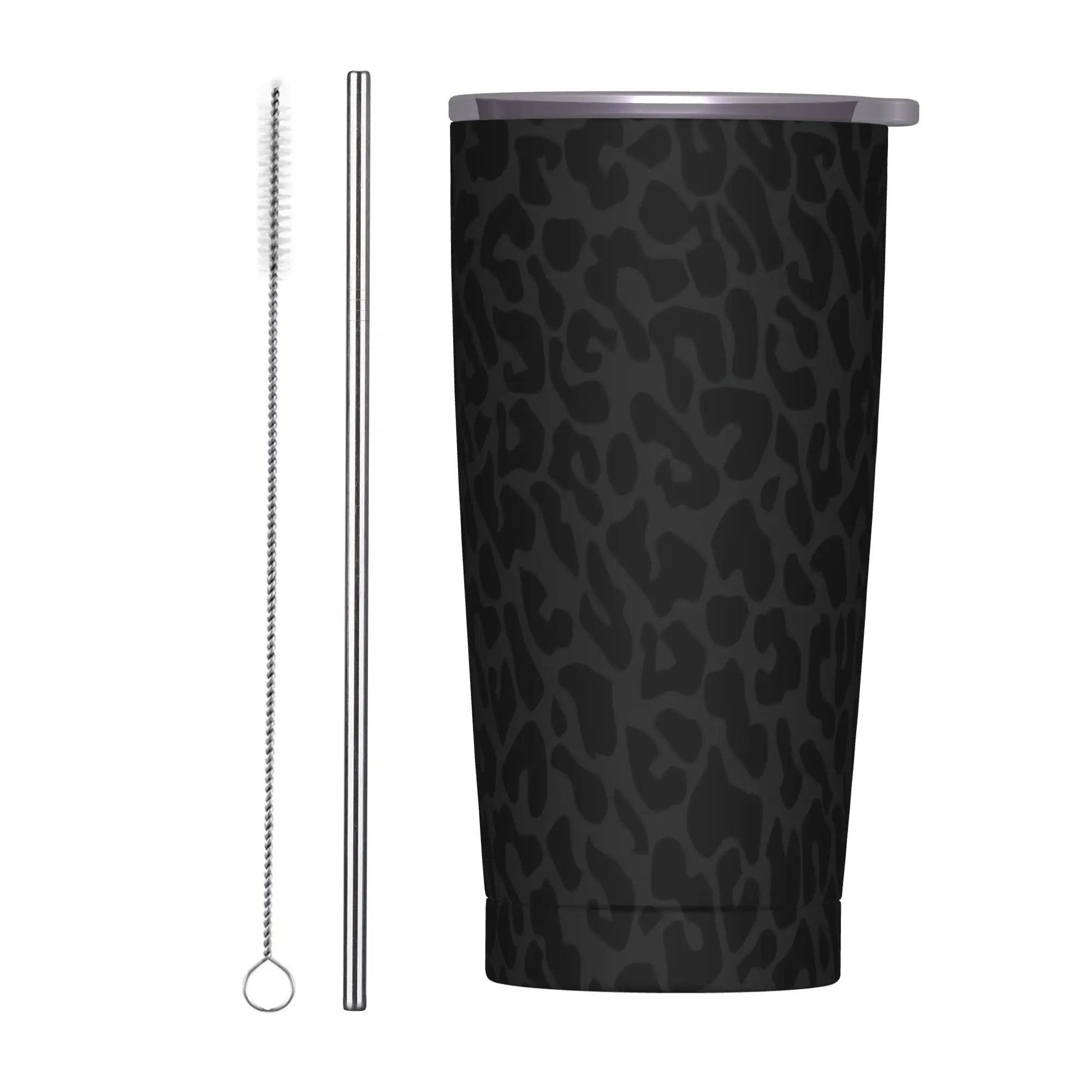 black leopard print Insulated Tumbler with Straws Lid  Stainless Steel Coffee Mugs Office Home  Bottle Cups, 20oz