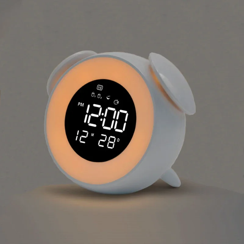 

Bedside Sunrise Sunset Wake Up Light Digital Led Music Alarm Mirror Clock Bedroom Desk Calendar Snooze Clock Table Phone Charger