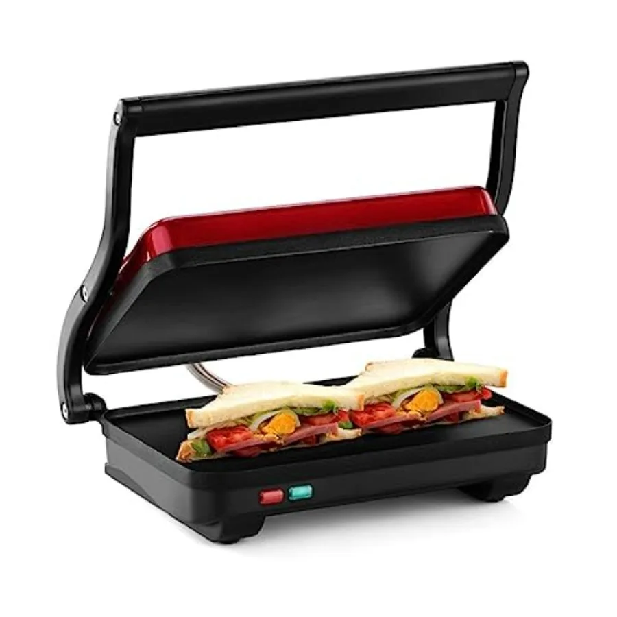 

2-Slice Electric Griddle Non-Stick Sandwich Maker with Adjustable Temperature Cool-Touch Handle Metallic Red