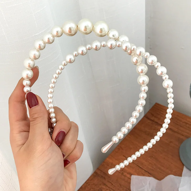 Handmade Simulated Pearl Hairbands For Women Hoop White Crystal Bride Pearl Hairband Koran Hair Accessories Head Wear 2024