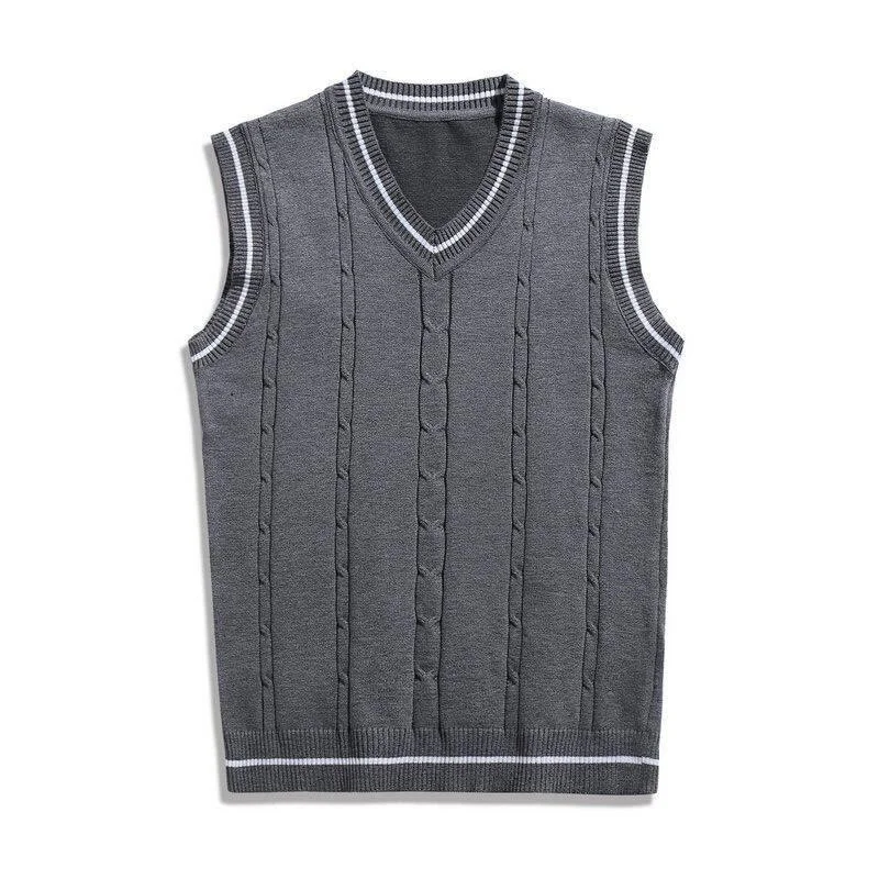 

European American Sleeveless Sweater Autumn Winter New Style Men's Youth Vest Knitwear Sleeveless Cardigan V Neck Pullover Top