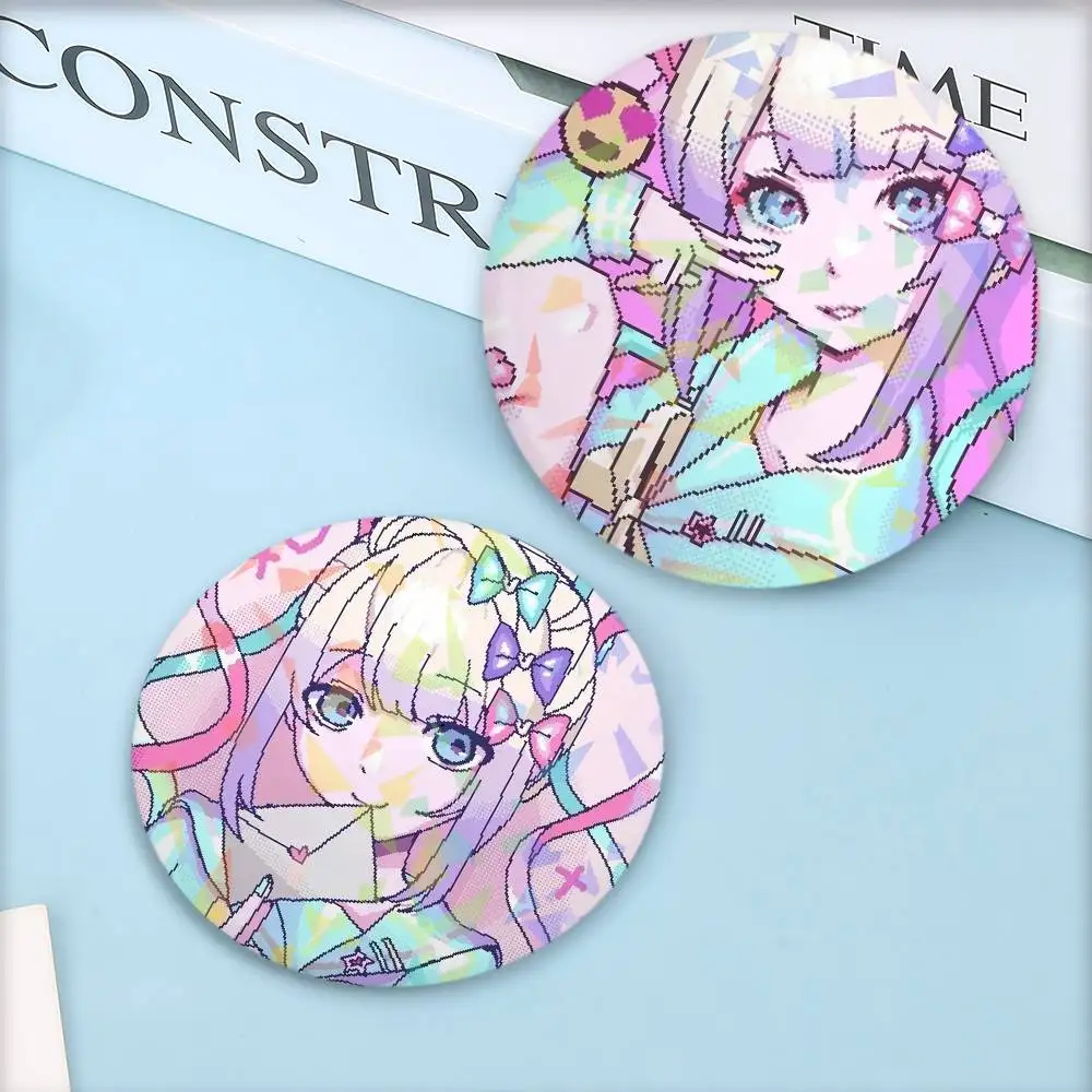 Game Kawaii Needy Girl Overdose Round Badge Lapel Pins for Backpacks Briefcase Laser Brooch Clothes Gifts